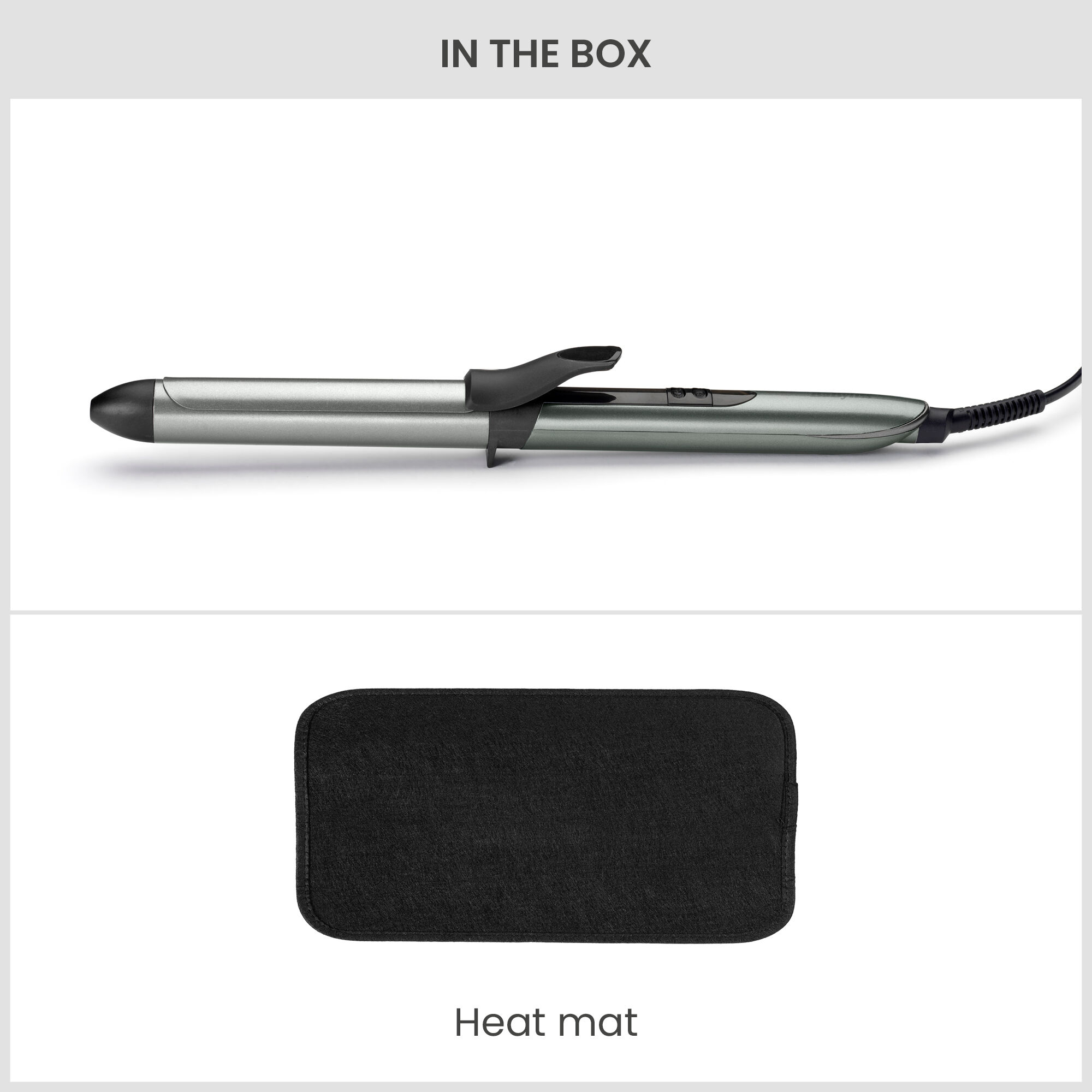 In the box: Curling Tong, Heat Mat